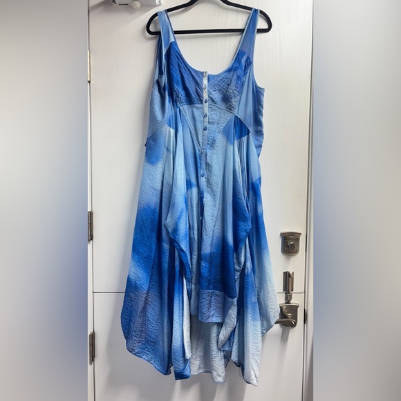 Anthropologie Blue Parachute Printed Tie Dye Flowy Hankerchief Hem Dress XL - Picture 2 of 10